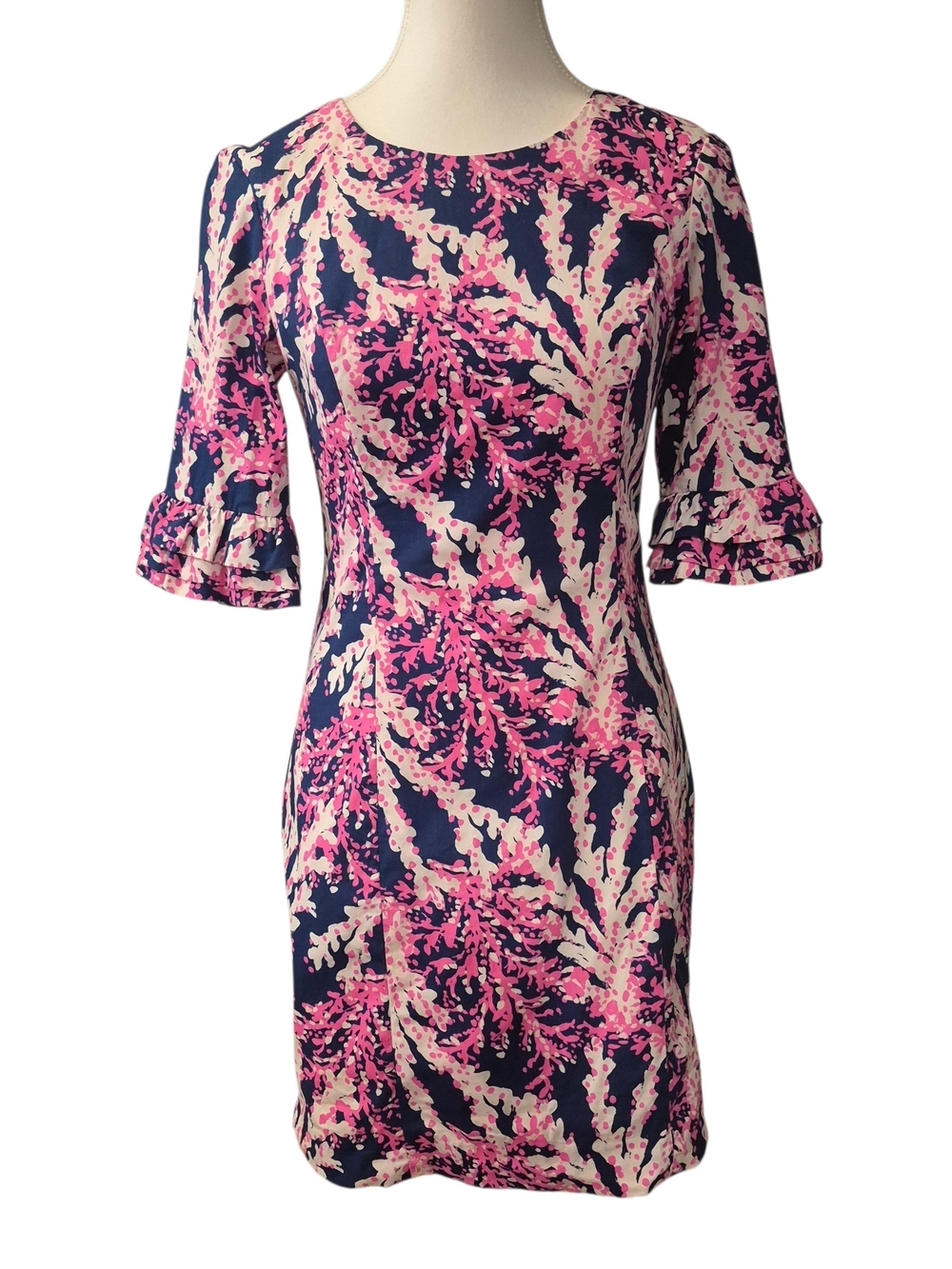 Lilly Pulitzer Navy, Pink and Cream Coral-Print Sheath Dress